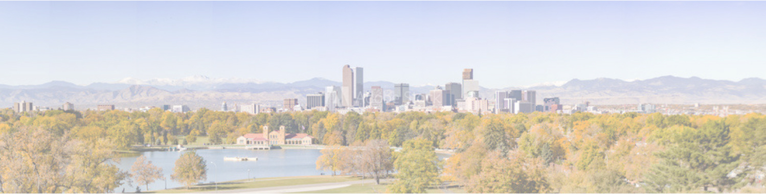 Denver City Park panorama with skyline and Rocky Mountain foothills